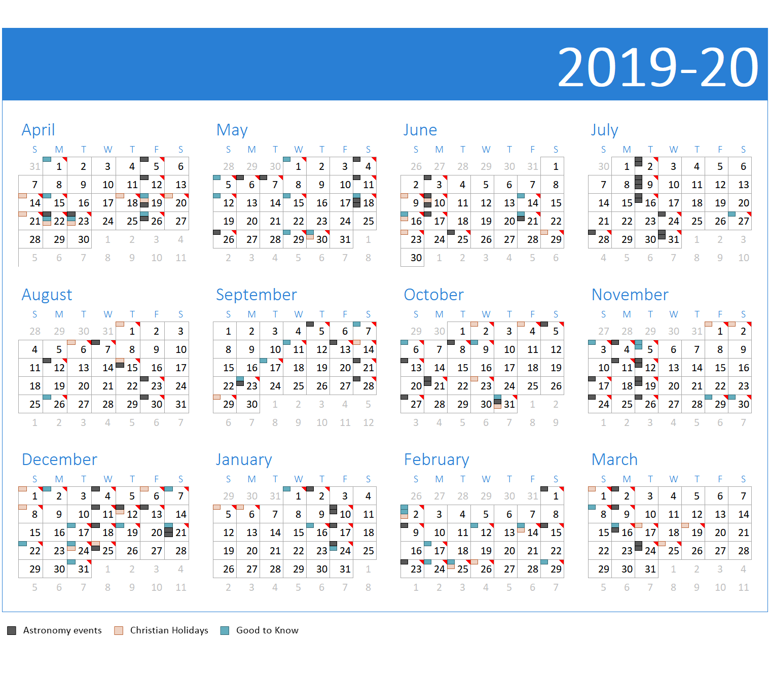 PrintableCal 12 Months Page Template