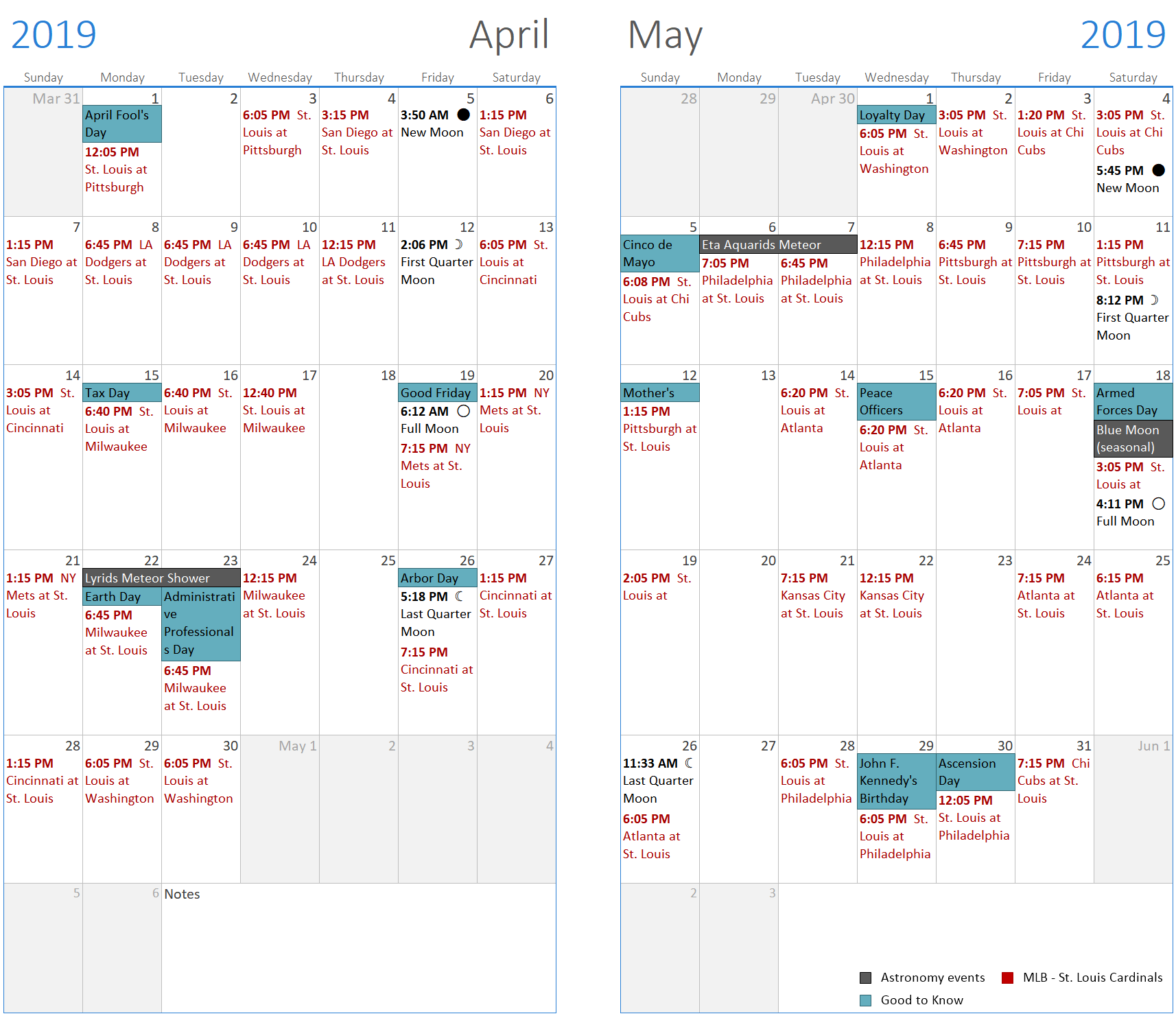 PrintableCal 2 Months Page Template