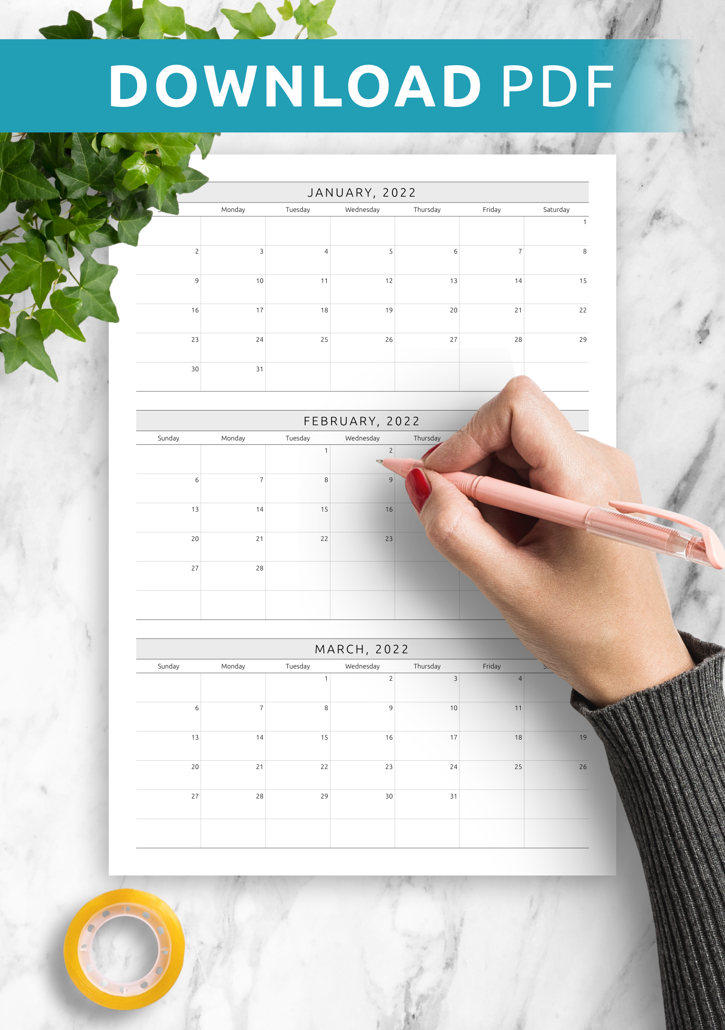 Quarterly Calendar Template Plan 3 Months In One PDF View Quarterly Calendar Template Plan 3 Months In One PDF View