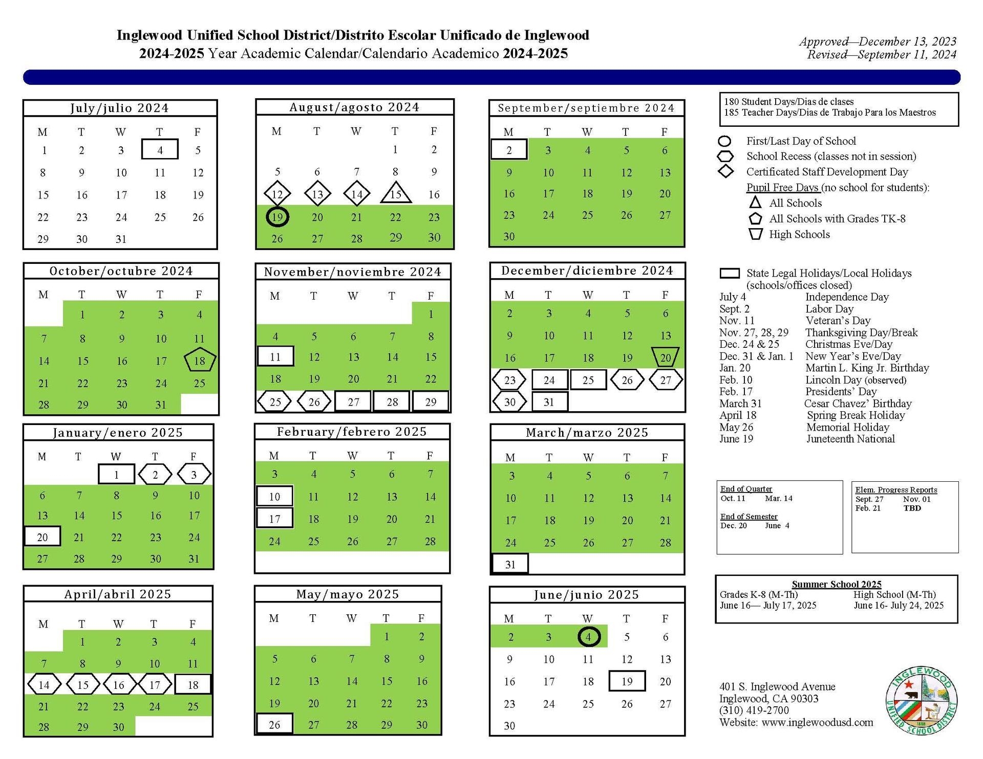 School Calendars About Us Inglewood Unified School District