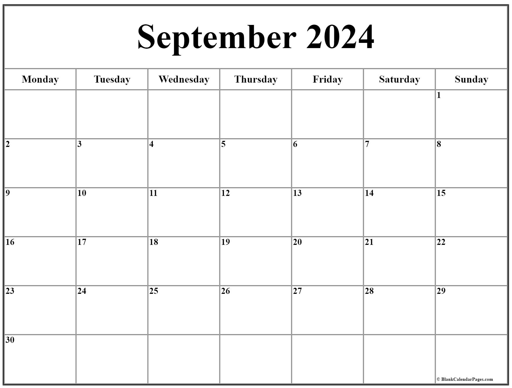 September 2024 Monday Calendar Monday To Sunday