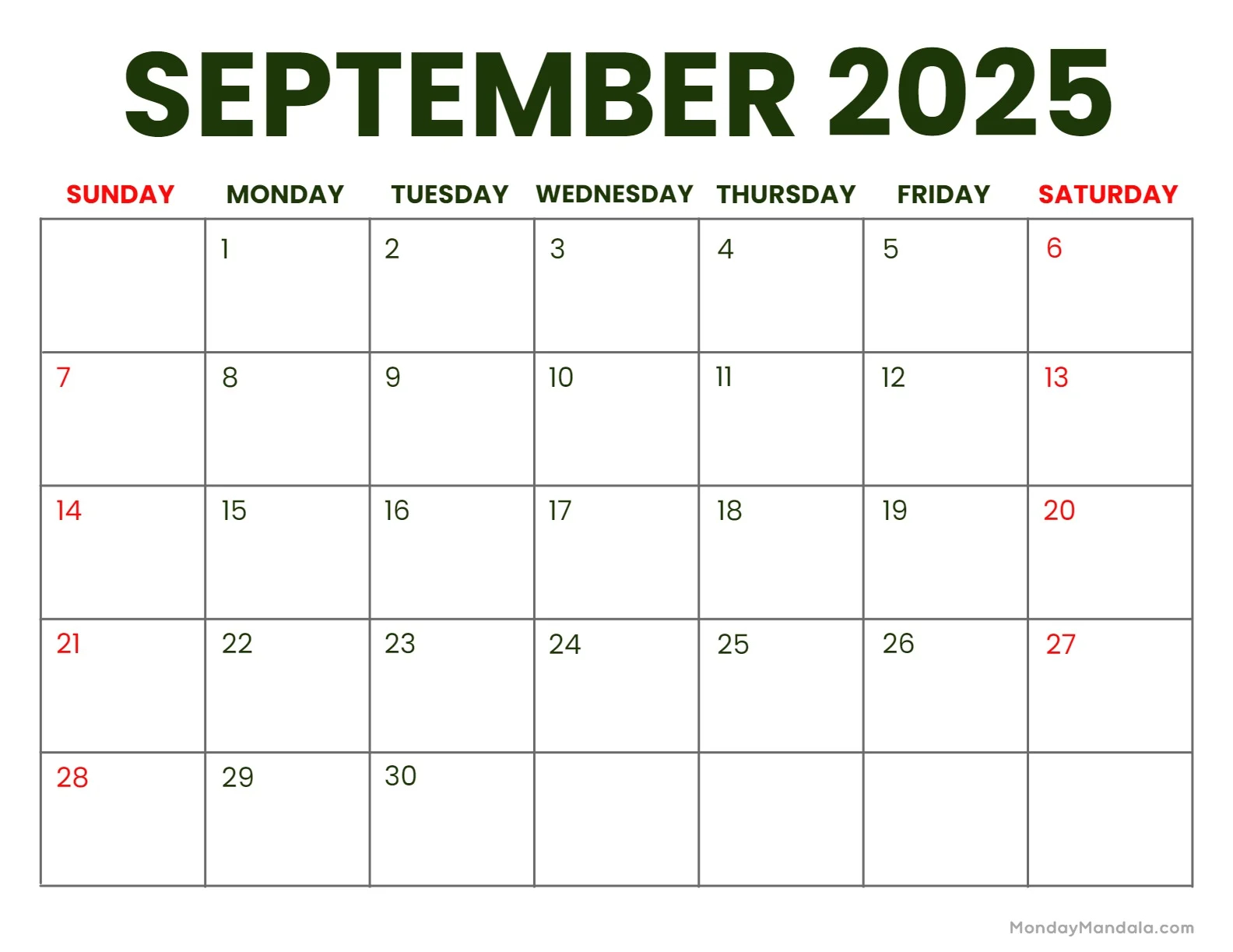 September 2025 Calendar Printable Coloring