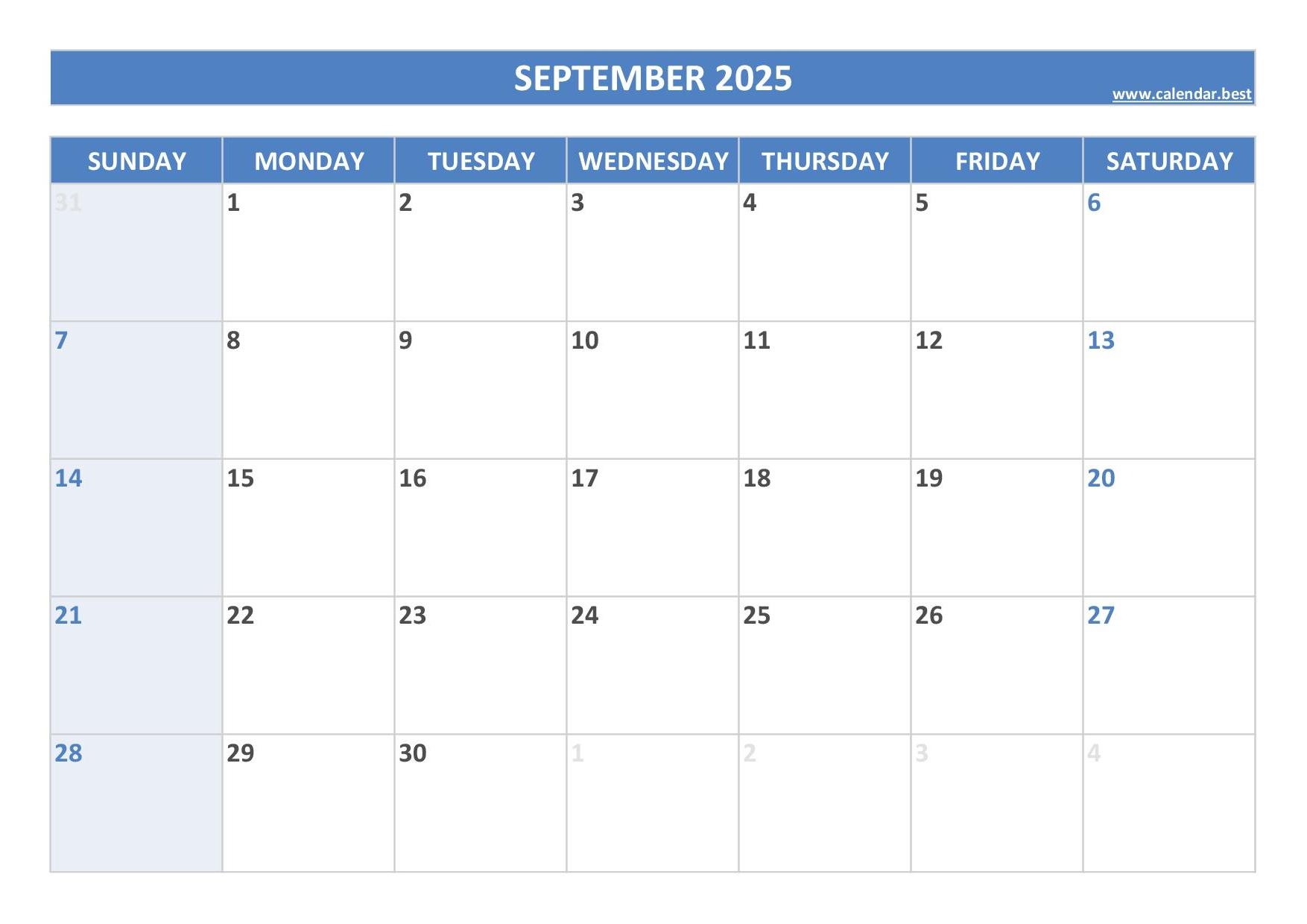 September 2025 Calendar Calendar best September 2025 Calendar Calendar best