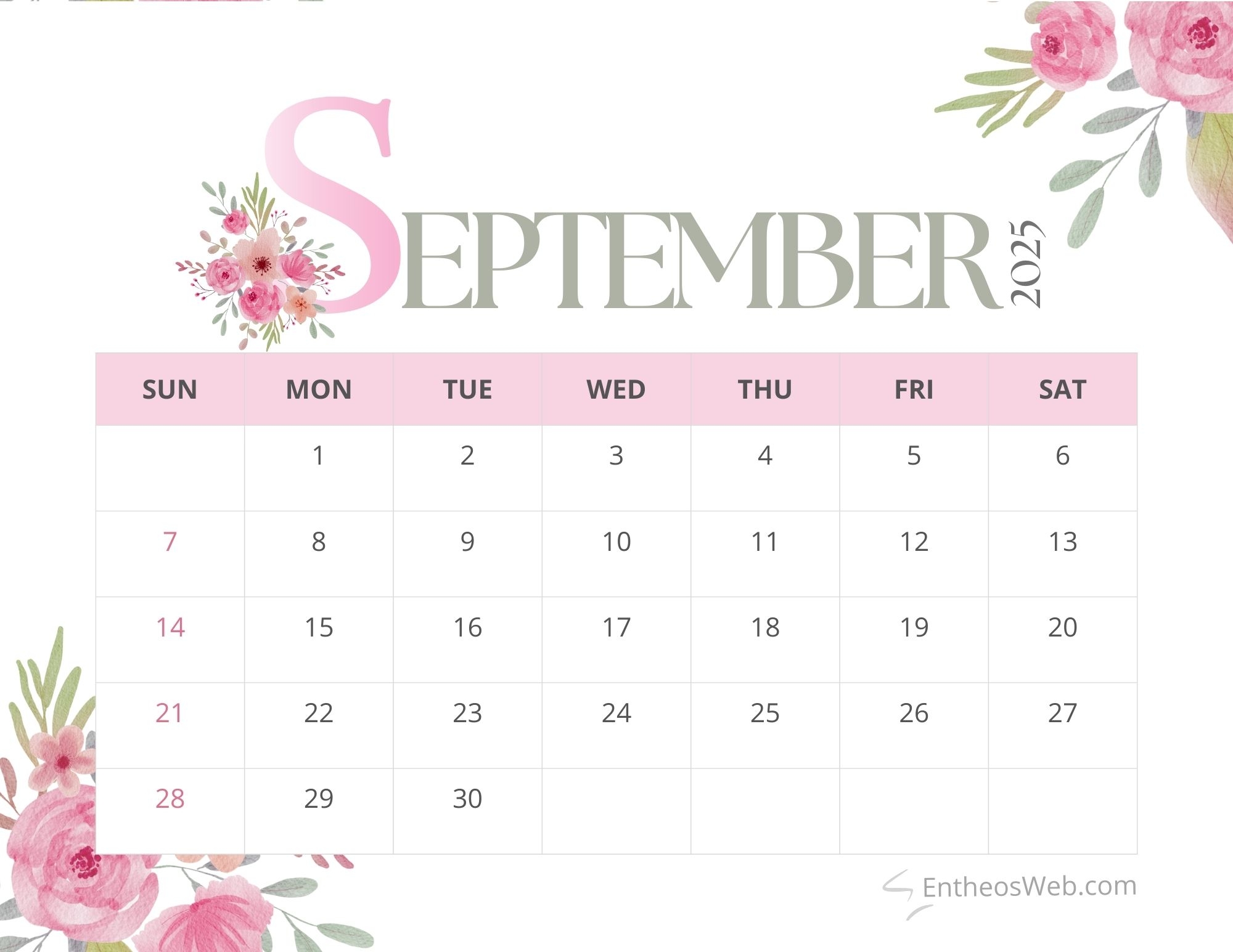 September 2025 Calendar Printables EntheosWeb