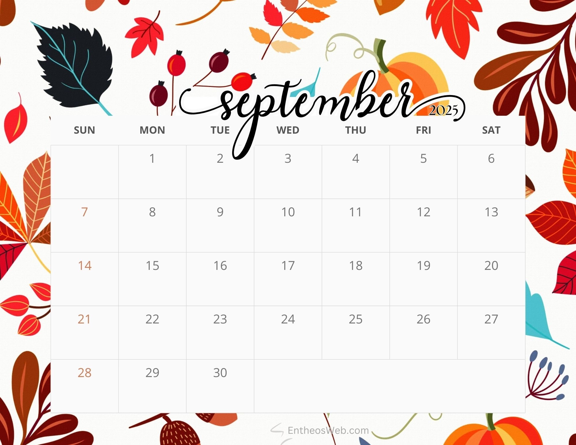 Free Printable September 2025 Monthly Calendar With Holidays