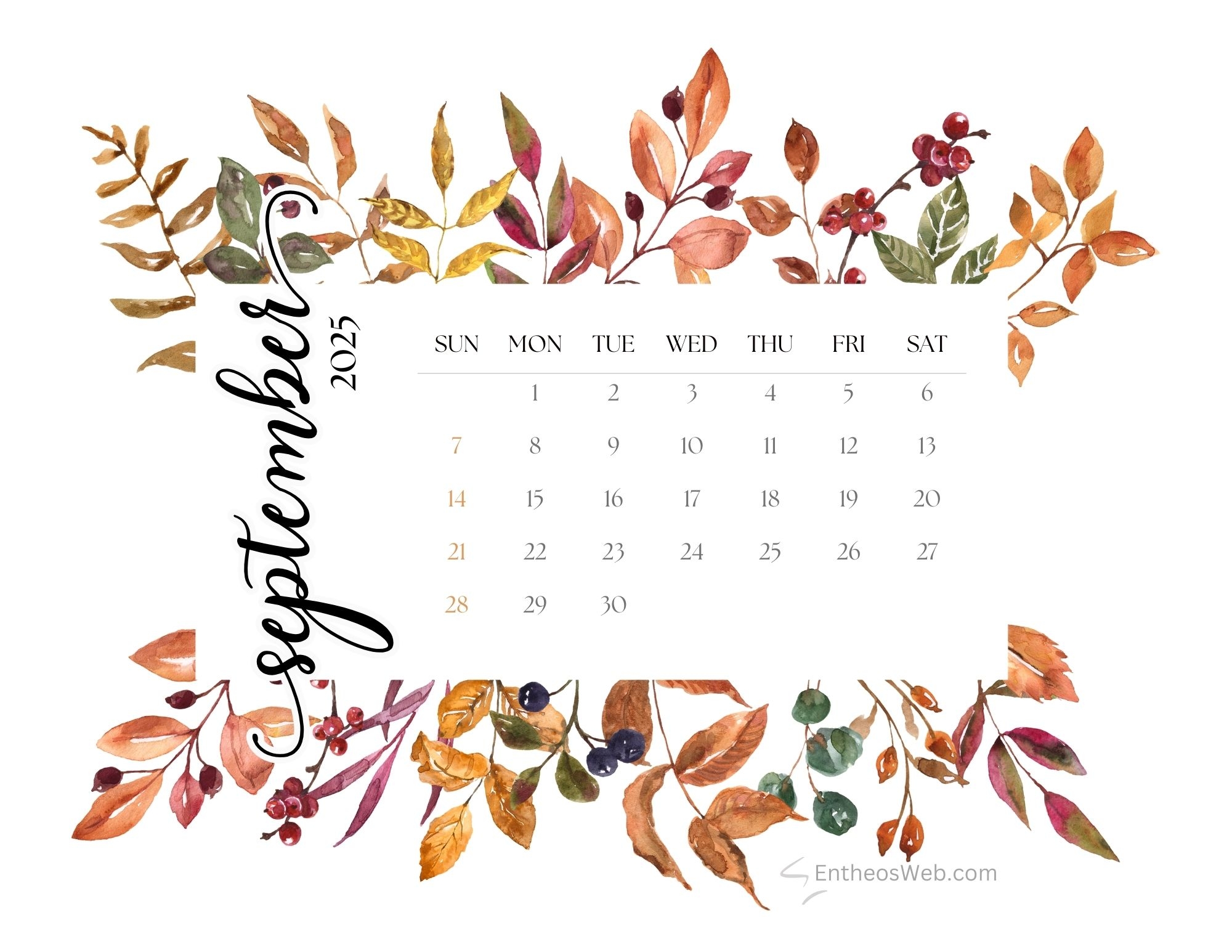 September Free Printable Calendars 2025