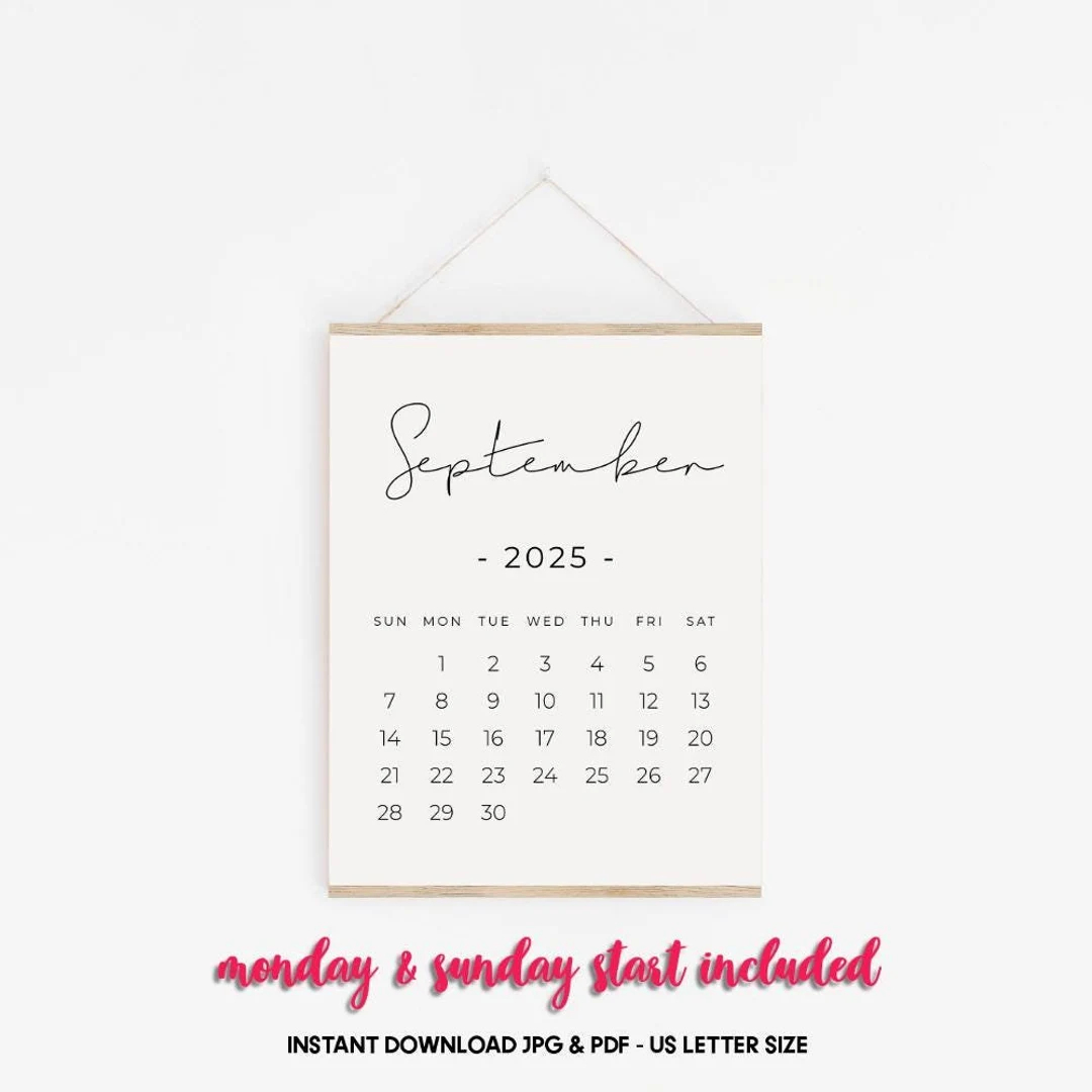 September 2025 Printable Calendar Pregnancy Calendar Digital Download Baby Announcement September Calendar Etsy