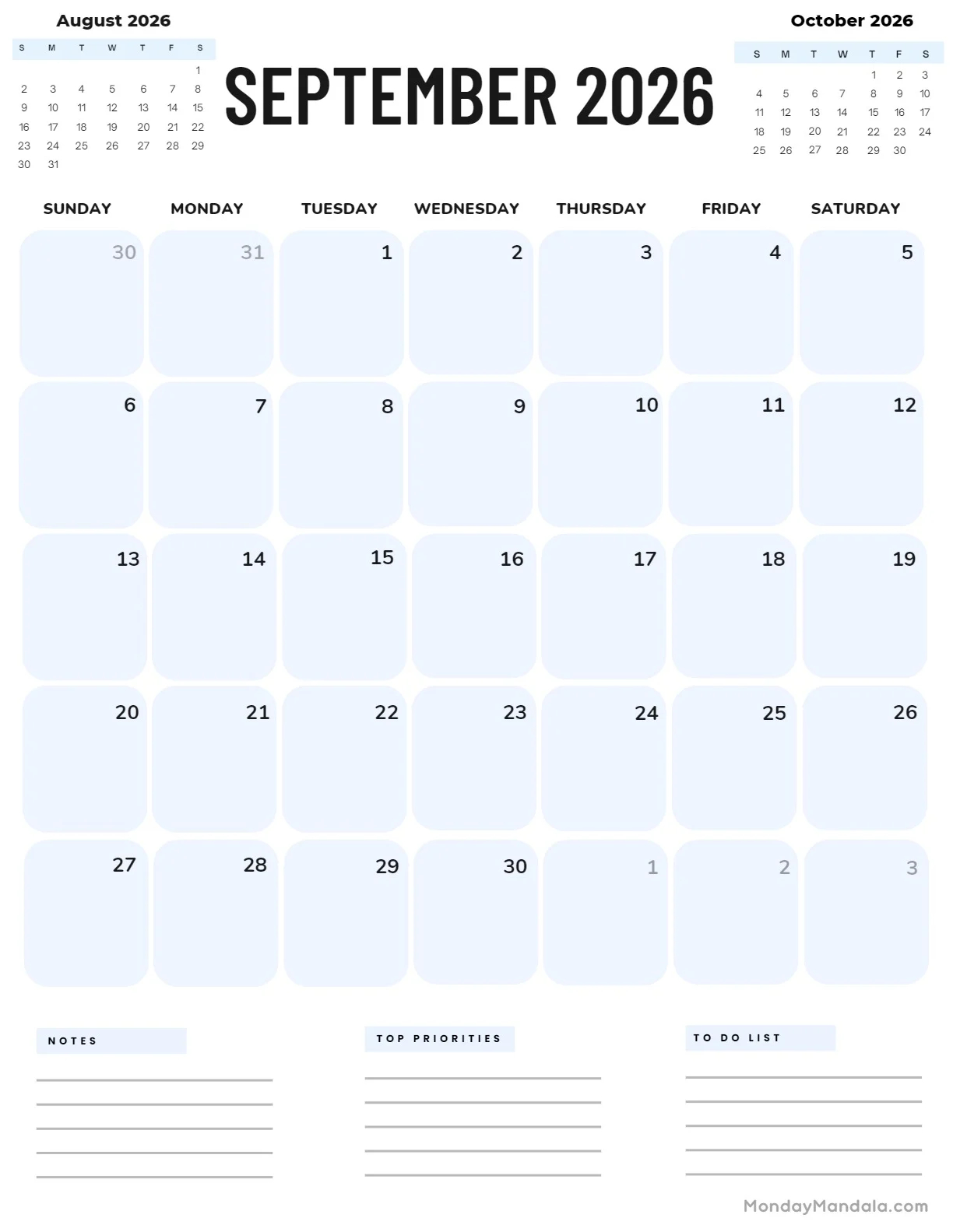 September 2026 Calendars 52 Free PDF Printables 