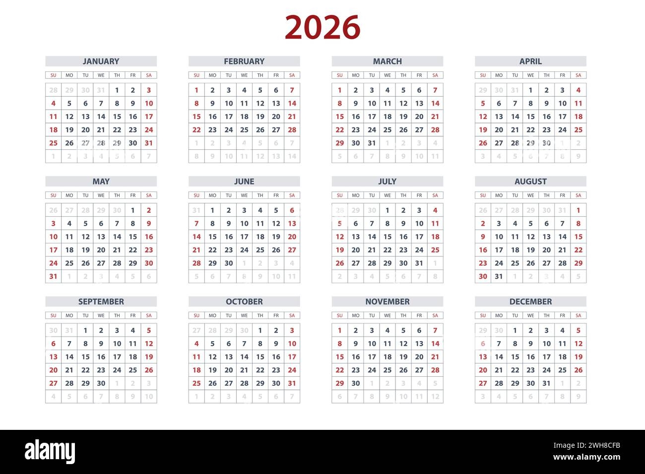 Simple 2026 Year Calendar Week Hi res Stock Photography And Images Page 2 Alamy