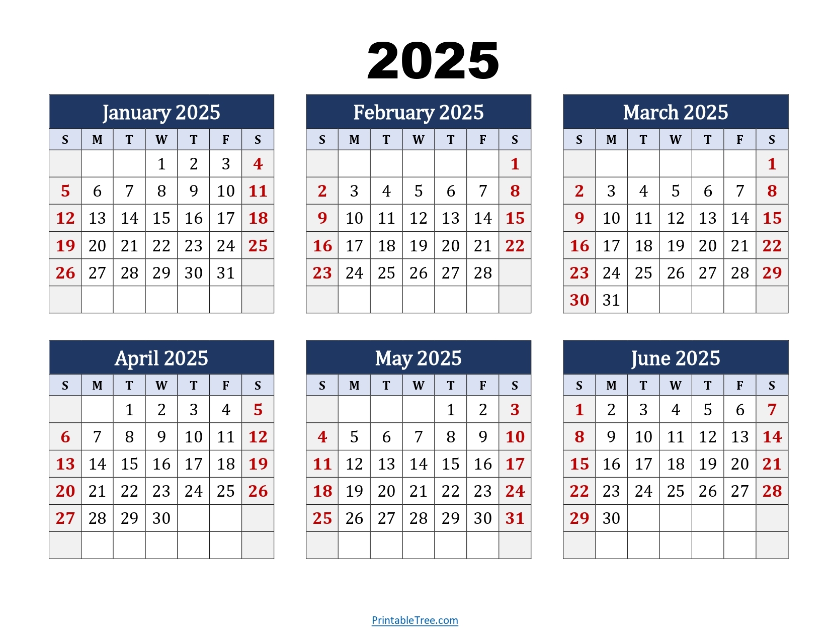 Half Page Printable Calendar 2025