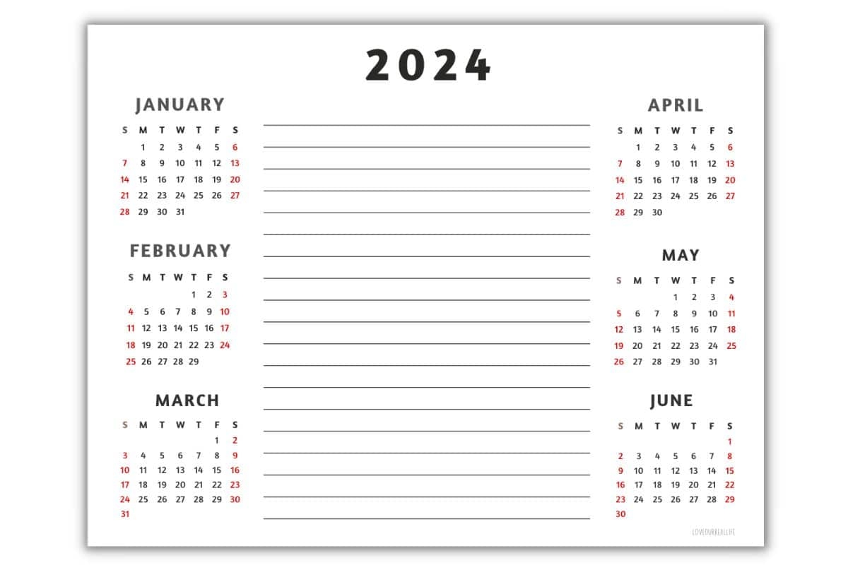 Printable Six Month Calendar