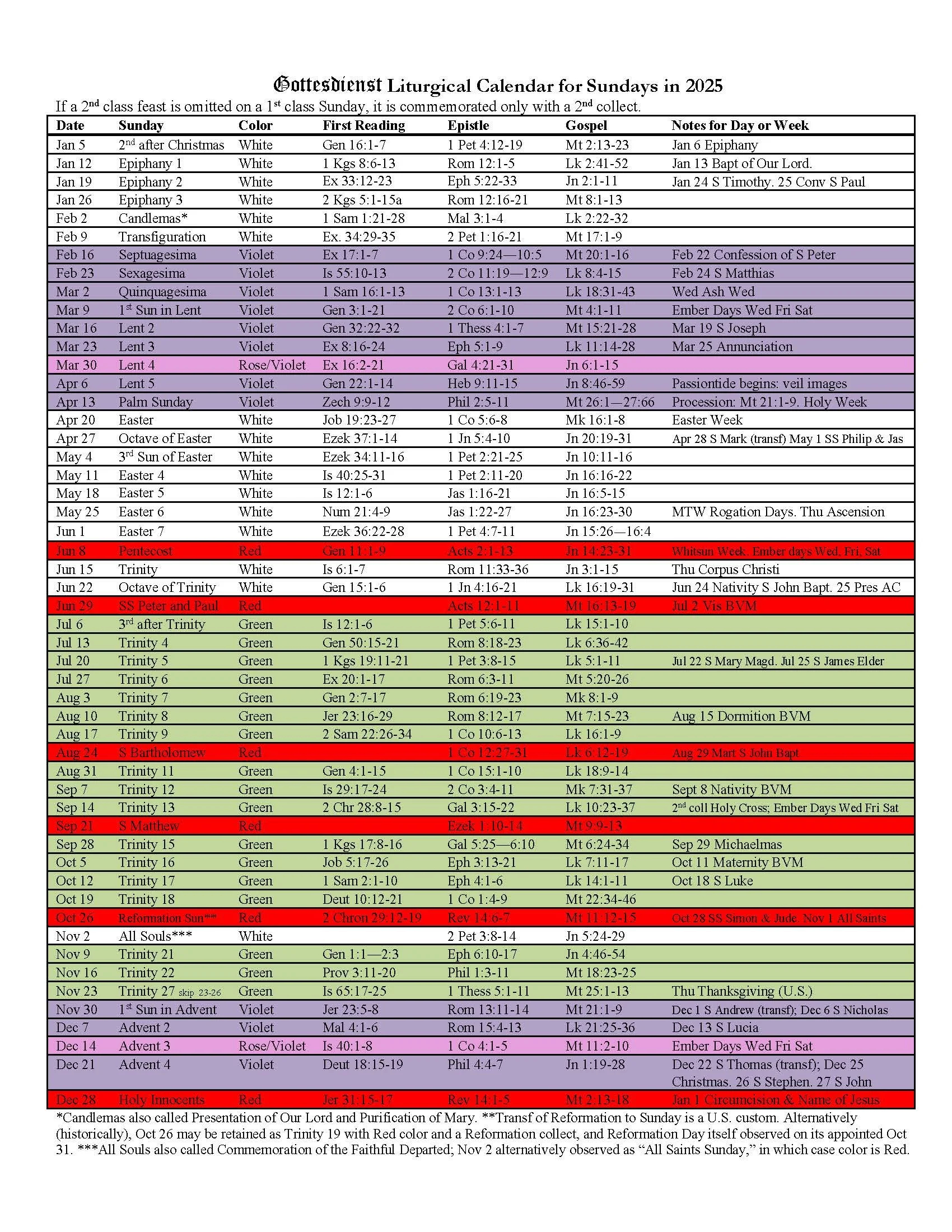 The 2025 Liturgical Calendar Is Here Gottesdienst