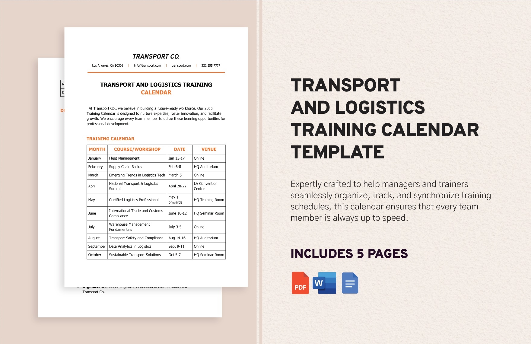 Training Workshop Calendar Downloadable In Illustrator Word PSD Download Template