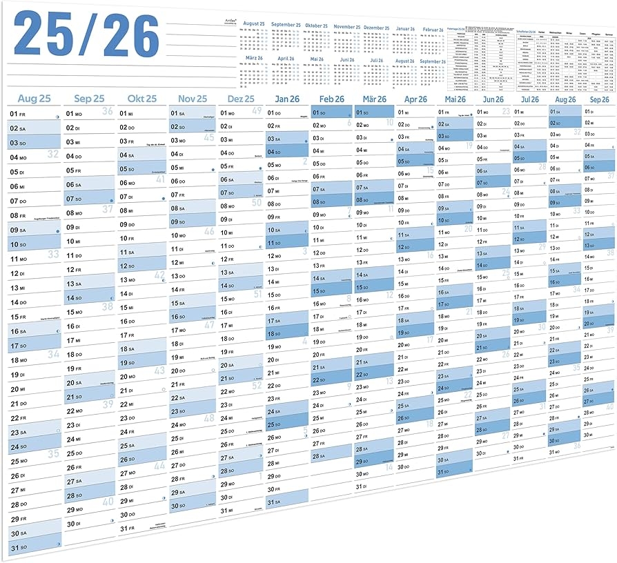 Wall Planner Calendar 2025 2026 Wall Calendar 2025 2026 Larger 100 X 70 Cm From August 2025 To September 2026 Wall Calendar School Year 2025 2026 For Students And Teachers Haze Blue Amazon de Stationery Office Supplies