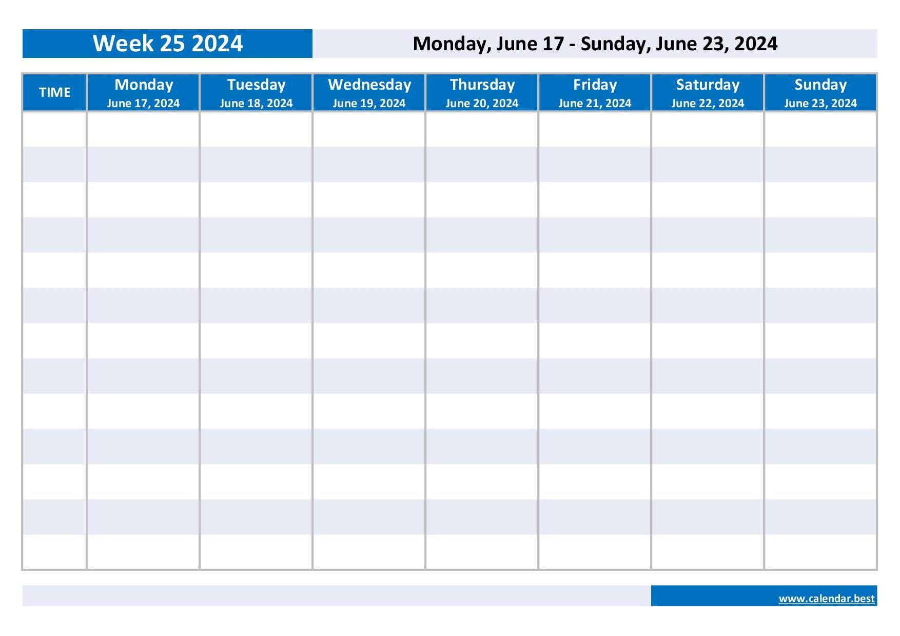 Week 25 2024 Dates Calendar And Weekly Schedule To Print
