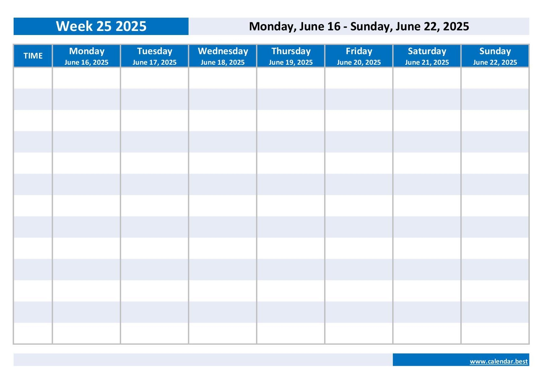 Weekley Calendar 2025 Printable