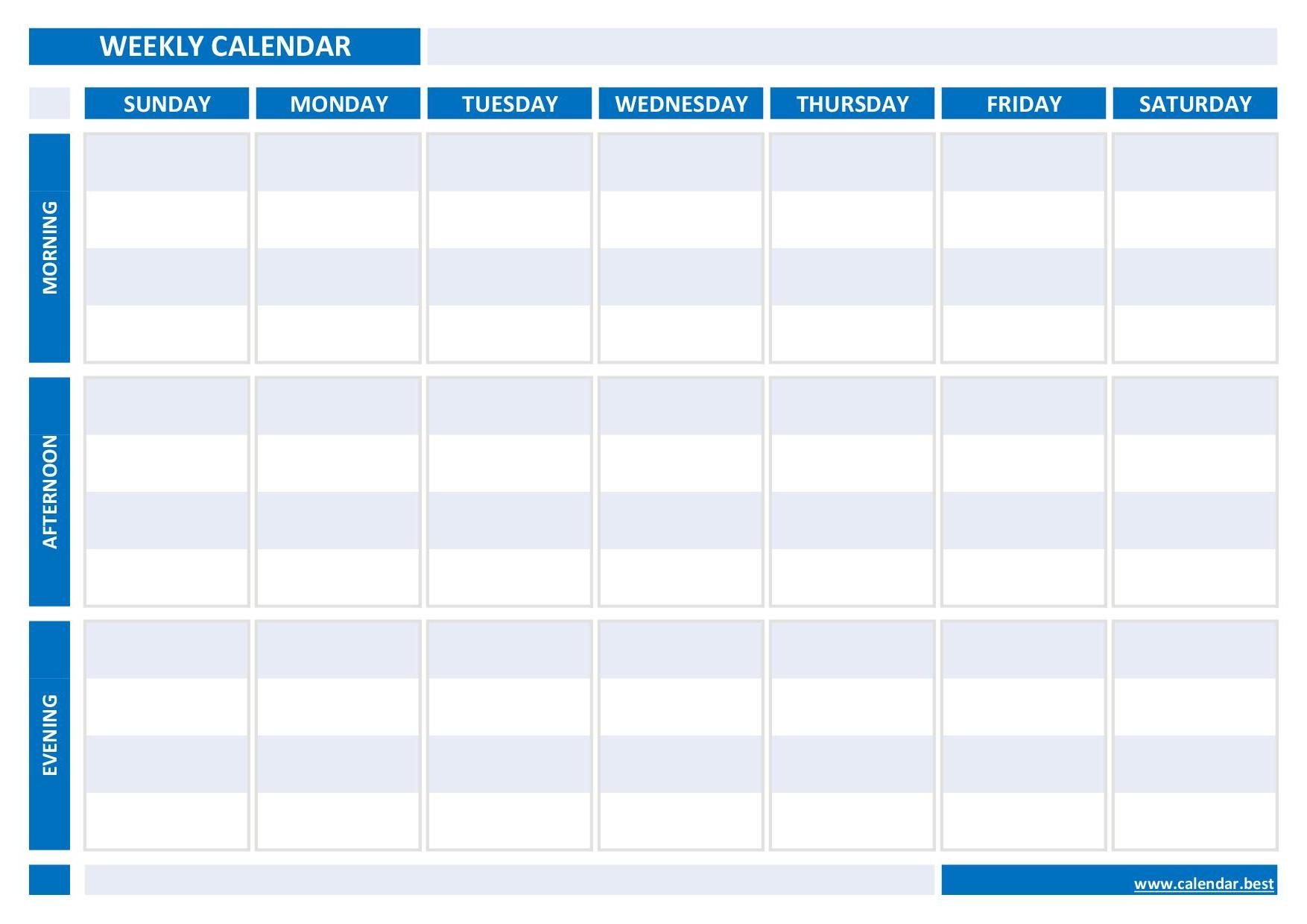 Full Page Weekly Calendar Printable