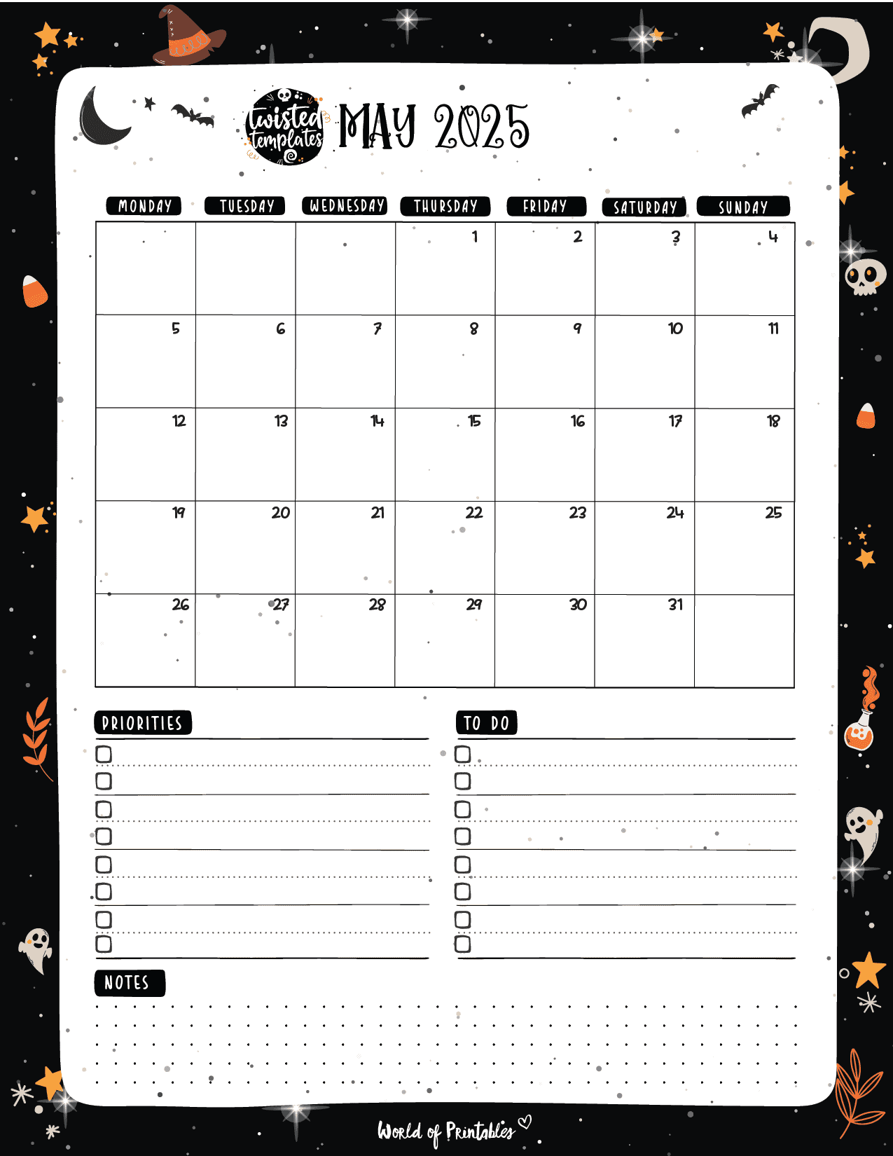 Printable Witch Calendar 2025