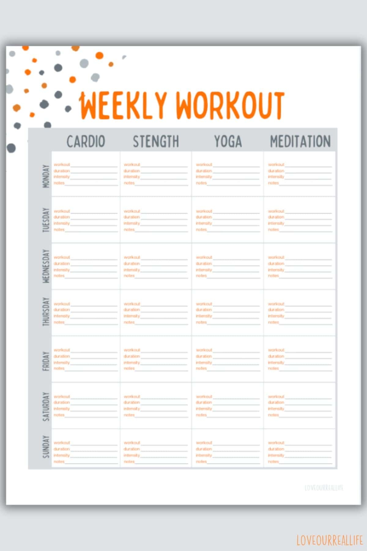 Workout Coloring Calendar Printable