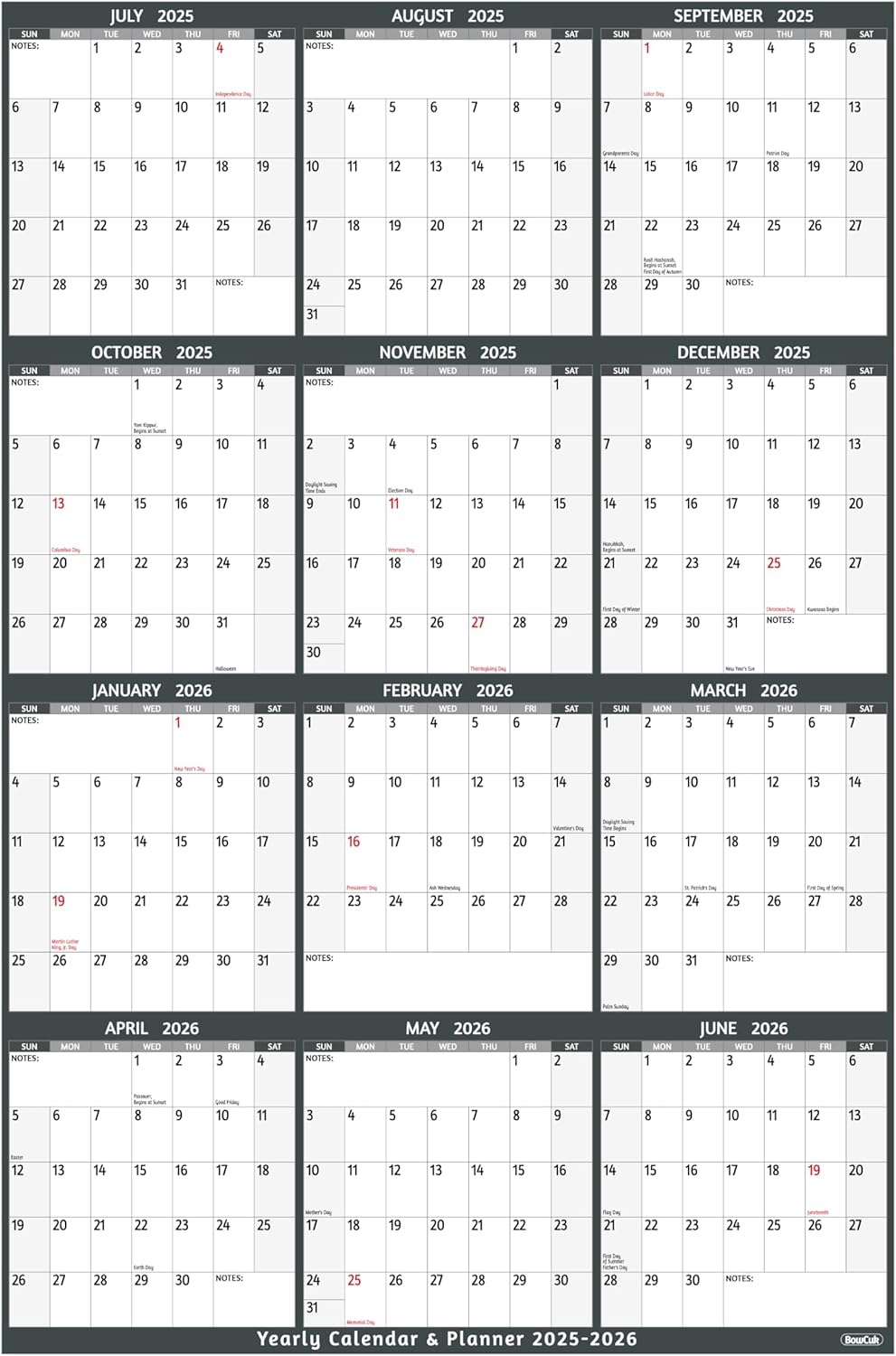 2025 And 2026 Calendar With Holidays Printable Free