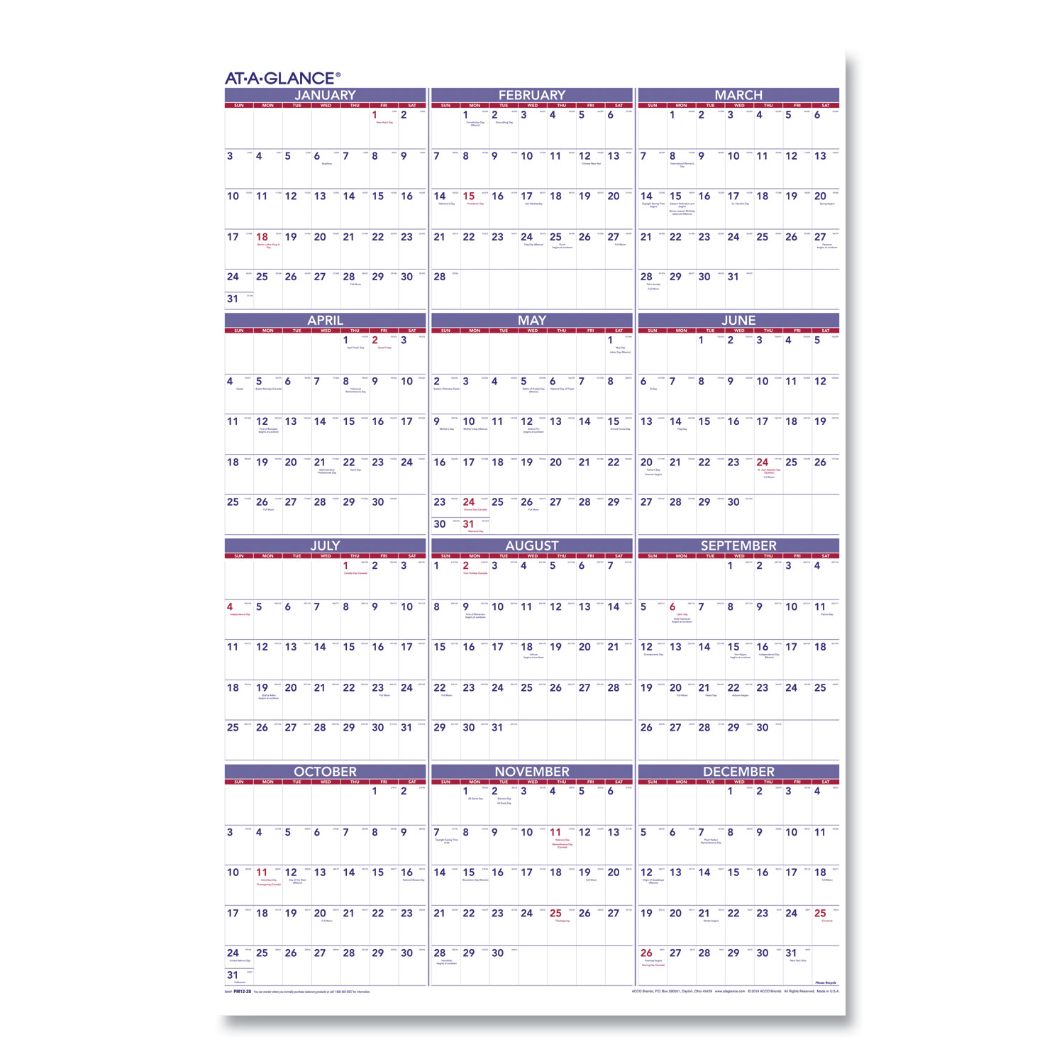 Yearly Wall Calendar 24 X 36 White Sheets 12 Month Jan To Dec 2025 Office Product Center