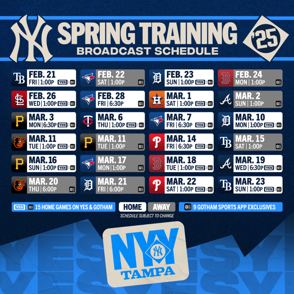 Yankees 2025 Printable Schedule Calendar